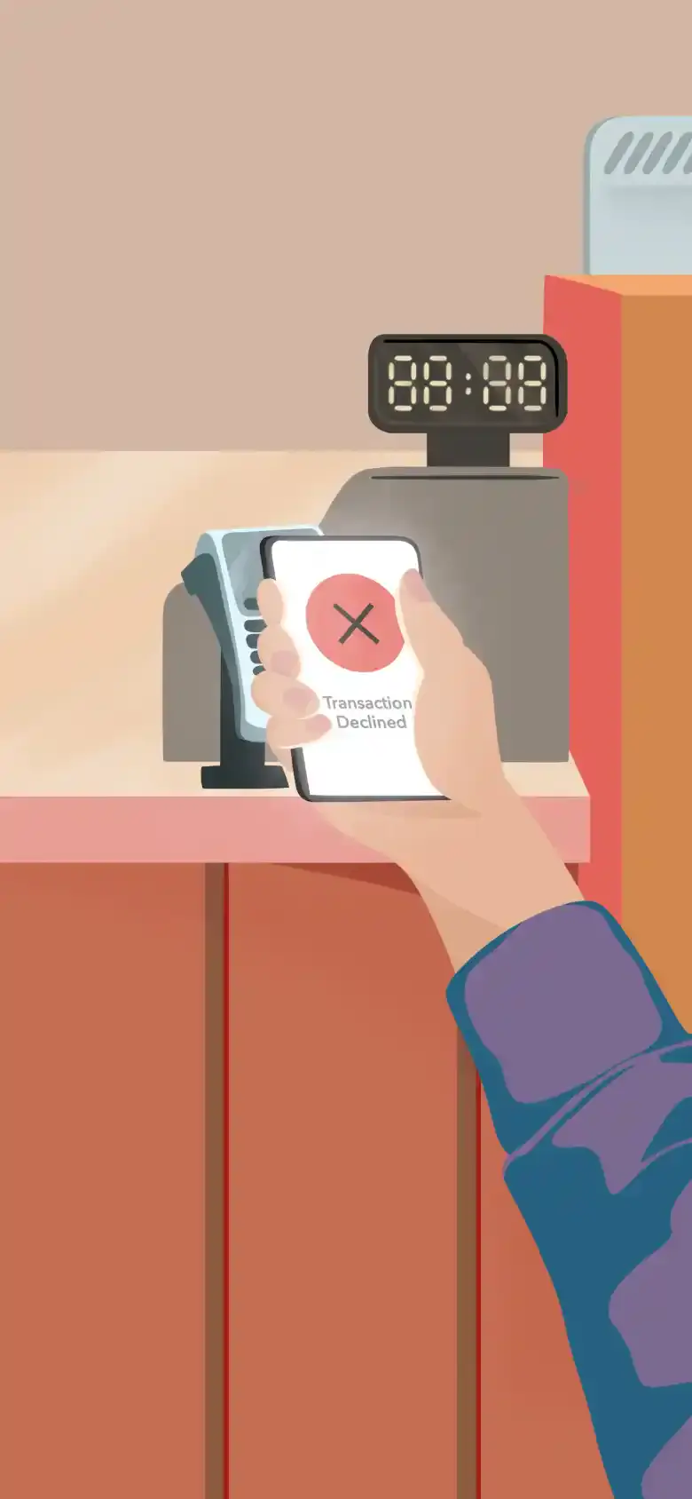 Mobile phone with cash transaction declined